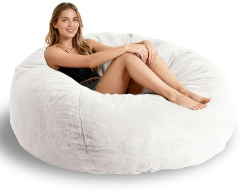 Faux Fur Comfy Bean Bag Chair Cover (No Filler), Fluffy Stuffed Animal Storage Bean Bag Covers Large Sofa for Adults, Premium Furry Fuzzy Chair for Living Room Bedroom, Beige