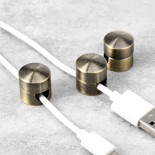Yuanchu 3 Sets Cable Organiser Clips, Adhesive Cable Holder Clips Gold Adjustable Magnetic Wire Organiser for Mobile Phone Charging Home Office Car Desk Chandelier Swag Ceiling Lights Hook, Bronze