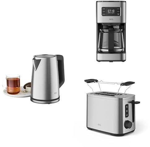 AEG Frühstück-Set Deli | Kaffeemaschine mit Glaskanne |Toaster | Wasserkocher | Edelstahl