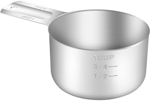 240ML Messbecher Edelstahl Messbecher Metall Mit Griff Lebensmittelqualität 304 Edelstah Mit Unzen Und Ml-Skala Spülmaschinenfest Handheld Aufschäumkännchen für Cappuccino Latte und Espresso