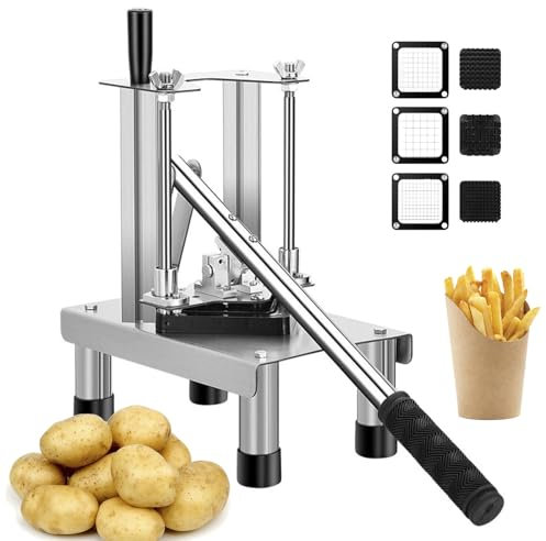 RSQQL French Fries Cutter Professional Potato Chipper, Commercial Vegetable Fruit Slicer, with 3 Stainless Steel Blades,1/4 1/2 3/8 for Restaurants & Home Kitchen