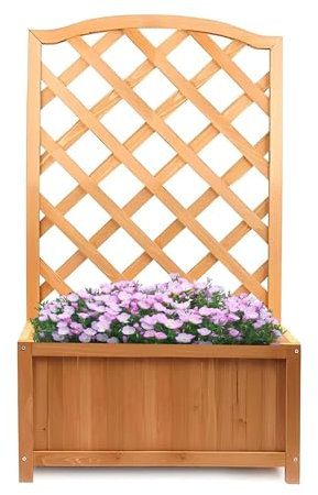 BONAFIDE Rectangular Wooden Planter with Trellis for Vine Climbing Flower Plant Pot Box, Raised Beds for Outdoor Patio, Garden Patio Wood Trellis Panel Outdoor Garden Patio 64x33x115CM