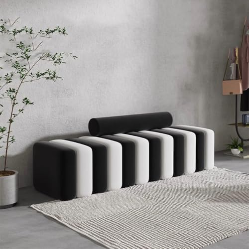 SUZEPER Modern Entryway Bench with Cylindrical Pillow,upholstered Foot Stools Ottoman,Comfy Cushion Shoe Changing Bench for Livingroom Bedroom Hallway(120x40x42cm(47x16x17inch), White Black)