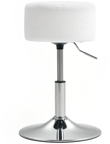 HOMCOM Barhocker, Gepolstert Barstuhl mit Metallgestell, Cordoptik, Höhenverstellbar Küchenstuhl mit Fußstütze 360° Drehbar Tresenhocker für Küche, Wohnzimmer, Esszimmer Weiß