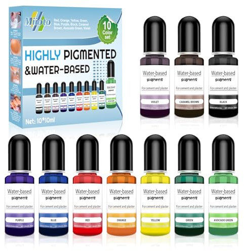 Miioto Gießpulver Farbe, Farbe für Gießpulver, Farbpigmente für Gießpulver, Pigmente für Gießpulver, Pigment auf Wasserbasis, Wird zum Färben von Zement und Gips Verwendet, 10 Stück