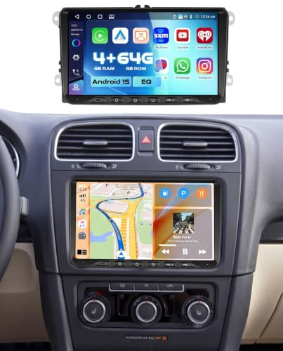 Hikity Android 15 DAB/DAB+ [4+64 GB] bilradio för VW Golf 5,6, Passat, Polo, Tiguan, Touran, Caddy, Skoda, trådlös Android Auto CarPlay, 9-tums skärm, Bluetooth, spegellänk, GPS