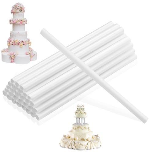 wokeken 30-Pack Cake Support Rods - Food-Safe Plastic Cake Dowels 0.47 Diameter (1.2cm) x 9.44 Length (24cm), Adjustable Tiered Cake Stand Sticks for Wedding/Birthday Cakes
