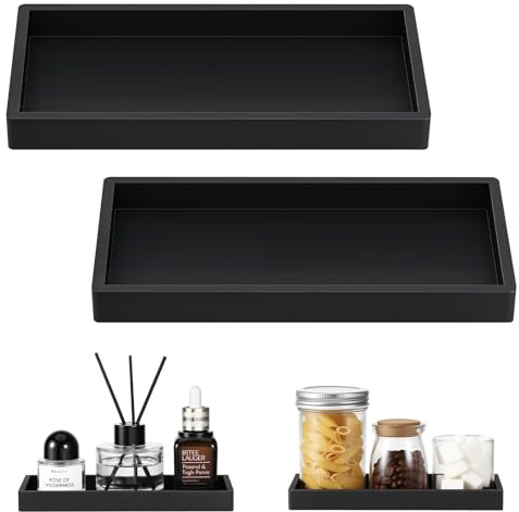 Luxspire Bathroom Vanity Tray - 2 Pack (7.9 x 4) Silicone Soap Dish for Kitchen Countertop Sink, Bathroom Counter Tray for Soap Dispenser Perfume Jewelry Accessories, Matte Black