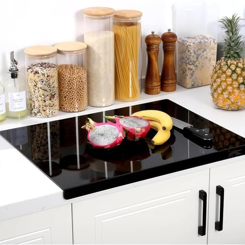 Planches à découper en acrylique - 40 x 30 cm - Plan de travail de cuisine - Protection de plan de travail avec bord d'arrêt - Transparent et antidérapante - Pour le comptoir de cuisine - Noir
