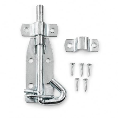Gate Latch Heavy Duty 4inch Locks Bar Safety Patio Door Latches Padlocks Holes Screws Internal External Doors Shed Lock Barrel Bolt Bathroom Toilet Bedroom Living Room Security Slide Bolts (Pack of 1)