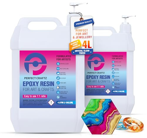 Perfect Craftz Epoxy Resin Kit 4L - Crystal Clear 2 Part Resin & Hardener, Food Safe & UV Resistant, Bubble Free Self-Leveling Casting & Coating for Art and Craft, Jewellery Making, Decor Items