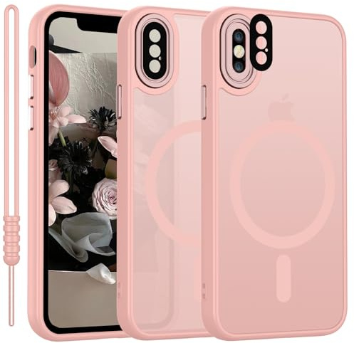 YUANDMI für iPhone X/XS Hülle kompatibel mit MagSafe, Handyhülle für iPhone XS Magnetisch Matte Touch, rutschfest Kratzfest Schutz Stoßfest Hülle Rosa
