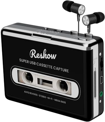 Reshow Tragbarer Kassettenspieler MP3-Audio-Musik über USB aufnehmen & Bandkassetten in MP3-Format konvertieren