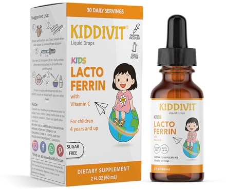 Kiddivit Lactoferrin Kids Liquid Drops with Vitamin C & Prebiotic Inulin – 30 Daily Servings, 2 FL OZ (60 mL) – Immune & Digestive Support – Sugar Free, Gluten Free