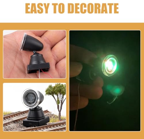 HOODANCOS 2pcs Miniature Railroad Signal Light Model, Green Simulated Spotlight for Model Railway Sand Table Scenes, Train Layout Accessory for Diorama and Scale Modeling