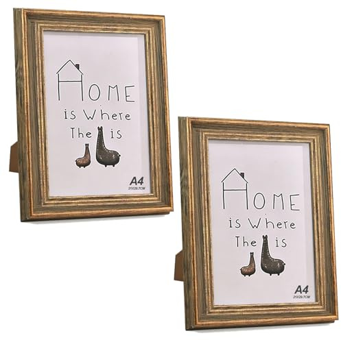 2er Set Vintage Bilderrahmen A4(21X29,7CM), A4 Vintage Fotorahmen, Antike Fotorahmen Deko zum Aufhängen und Aufstellen, für Family Freund Hochzeit Weihnachten Thanksgiving Geburtstage(Holzfarbe)