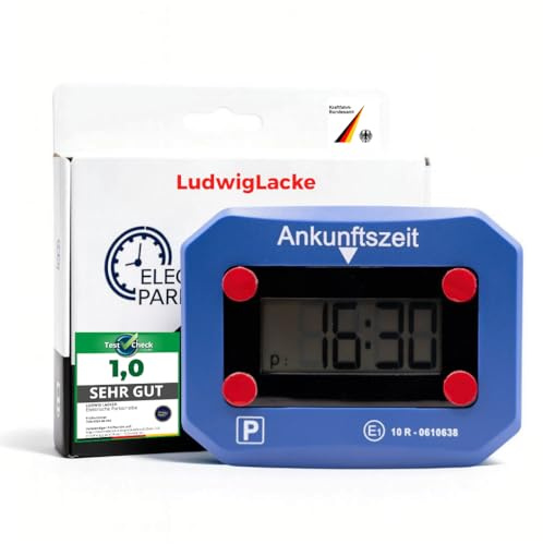 LudwigLacke Disque de stationnement électronique voiture - Réglage automatique - Homologué KBA - Parcmètre numérique avec écran LCD - Réglage automatique de l'heure en stationnement