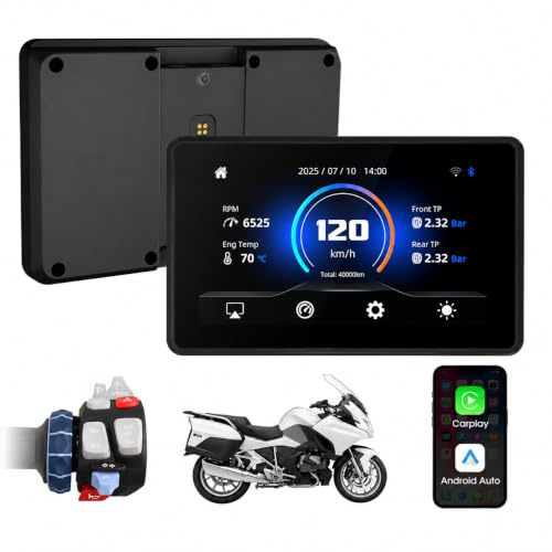 Jansite Carplay Pantalla para BMW Moto Wonder Wheel Control Plug-and-Play | Inalámbrico CarPlay y Android Auto, 5 Impermeable Táctil Pantalla, 1000nit, OTA, Dual Bluetooth, Nav, Audio Bluetooth