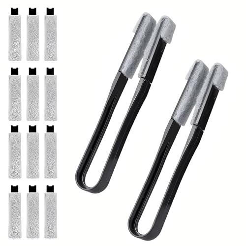 Cleaning Brush for Venetian Blinds, Crevice Cleaning Brush Tool with 12 Washable Microfibre Heads for Window Track, Air Conditioner, Radiator, Grout and Narrow Gaps, Black & White