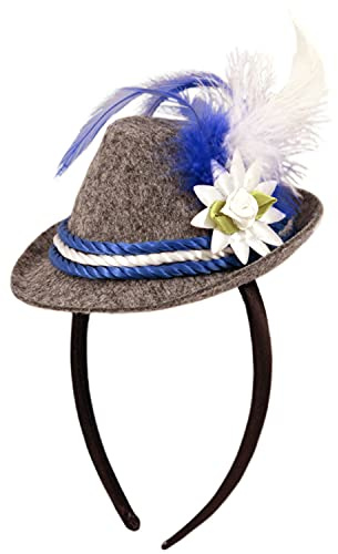 Mini-Hut/Tiara * OKTOBERFEST * mit blau-weißer Kordel und Federschmuck // F-20936 // Verkleidung Kostüm Mottoparty Geburtstag Mädchen Kinder Tiaras Diademe Bayern Hut