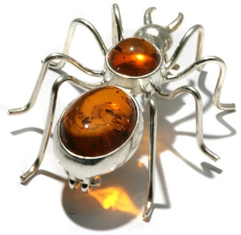 Ian and Valeri Co. Honey Amber Sterling Silver Spider Pin Brooch