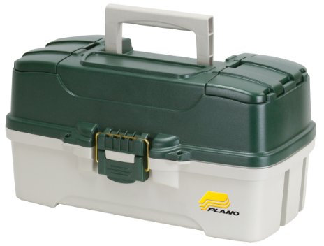 Plano Angelbox mit 3 Fächern und Doppel-Zugang, Dunkelgrün, Metallic/Off-White, Premium-Aufbewahrung für Angelgeräte, Einheitsgröße