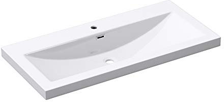 Mai & Mai Lavabo Incasso 100x48x13cm, Lavabo Sottopiano Lavandino Bagno da Marmo fuso Bianco, Colossum01-1000