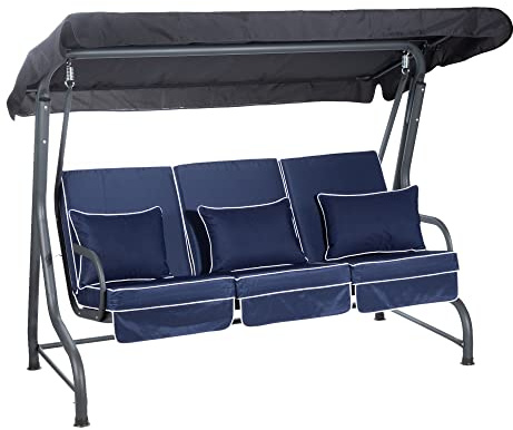 Alfresia Roma 3 Seater Garden Swing Seat with Adjustable Water-Resistant Canopy and Luxury Cushions, Heavy Duty Outdoor Patio Swing Seat Supporting up to 250 kg for Garden, Lawn or Decking
