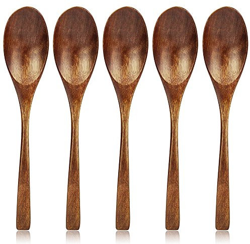 AOOSY Cucchiaio di Legno, Set di Cucchiai da Tavolo in Legno Eco-Friendly, Stile Giapponese-Coreano da 7,8 Pollici (5 Pezzi)