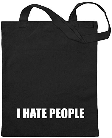 Kiwistar - Baumwolltasche - schwarz - I Hate People - Tragetasche Stoffbeutel Umhängetasche Langer Henkel