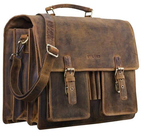 STILORD 'Anton' Echtleder Aktentasche XL - 15.6' Laptopfach - aufsteckbar - Verbesserte Version, Farbe:mittel - braun