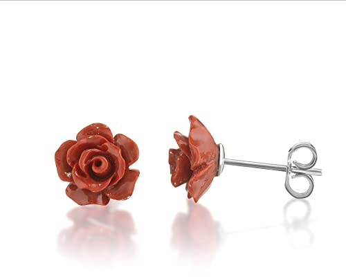 inSCINTILLE Orecchini Donna a Fiore Roselina in Madreperla e Argento Rodiato 925 - Vari Colori (Rosso)