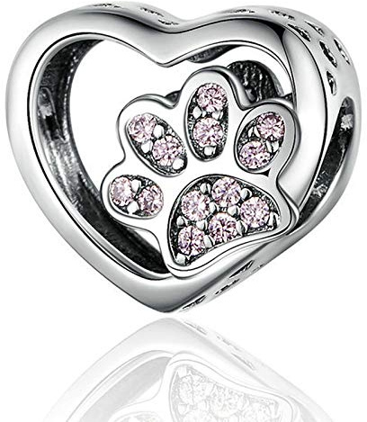 Breloque en forme de patte de chien en émail rose avec zircons cubiques pour chaîne serpent et bracelet pour homme