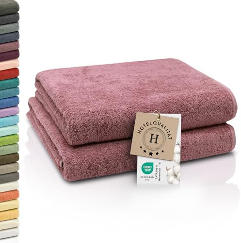 ZOLLNER 2 teli da bagno - morbidi e assorbenti teli doccia XXL - lavabili a 95°C - cotone - 100x150 cm - rosa vecchio