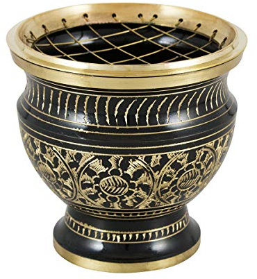 NKlaus Incense Burner Patterned Black - Gold Brass with Grid 9cm on Sand 4011