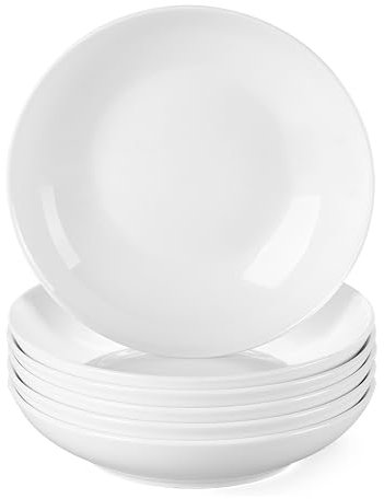 LOVECASA Serie Sweet Juego de 6 Platos Hondos Platos para Sopa/Ensalada, Vajilla de Porcelana. Se Puede Usar en Lavavajillas, Blanco