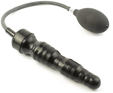 Rubberfashion Latex Analdildo aufblasbar, aufblasbarer Midi gerippter Anal Butt Dildo mit Pumpe für Frauen und Männer 17 x 3,8cm schwarz fester Kern