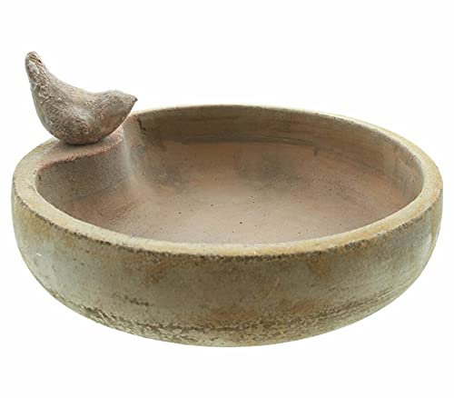 Dekoleidenschaft Vogeltränke aus Terracotta, 32x8 cm, im Antik-Look mit Zier-Vogel, Futterstelle, Vogelbad, Wassertränke, Wasserschale, Garten-Deko für Draußen, Vogelbecken, Vogelfutterstation