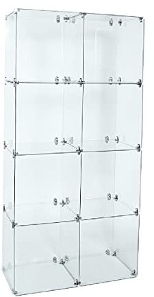 Glassteckvitrine „Hoch“ Glasregal Vitrine 8 Fächer á 30x30cm o. 40x40cm Verkaufsvitrine Ausstellungsvitrine Messevitrine Verkaufsregal Fächervitrine Schaufenstervitrine Fächerregal (40 x 40 cm)