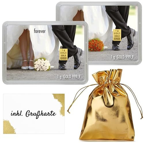 Goldstücke24 - Goldbarren 1g – Geschenk zur Hochzeit - Motivbox “Hochzeit Forever” Tolle Geschenkidee - Feingold 999,9