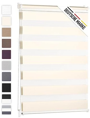 Blumtal Doppelrollo 55 x 130-155cm - Klemmfix Rollo, Rollos für Fenster ohne Bohren, Klemmrollo für Fenster & Türen, Seitenzugrollo, Elfenbein