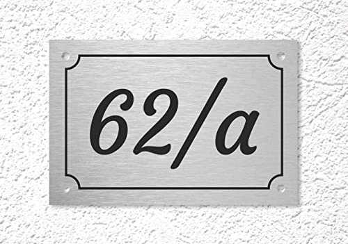 GFD- Targa per esterno con numero civico personalizzato - Laminato in plastico - Disponibile su varie misure - Spessore di 3.2 mm - Incisione Nera su Sfondo Acciaio spazzolato - Made in Italy