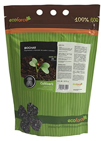 CULTIVERS Biochar 5 L (1kg) Conditionneur de charbon végétal et retenue de CO2 pour jardin, pelouse, compost et plantes. Régénérateur et amendement des sols. Augmente la fertilité