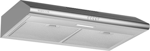 SOONYE 30 inch Stainless Steel Under Cabinet Range Hood, Slim Kitchen Vent Hood Ducted/Ductless Convertible with 3 Speed Controls, 5-Layer Aluminum Filters,LED Lights
