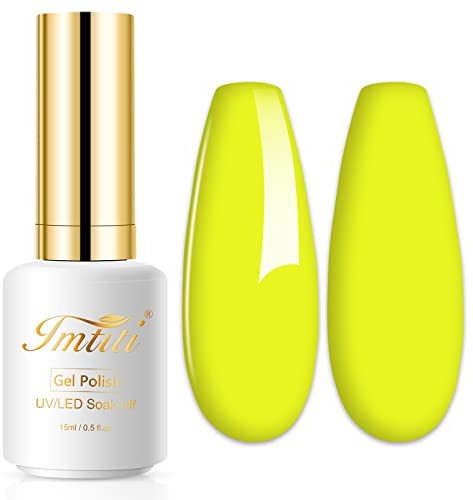Imtiti Neon UV Nagellack, 1 Pcs 15 ML Neon Gelb Gel Lack Soak Off LED UV Nagel Gel Lack Frühling Sommer Gel Nagellack DIY Nagel Kunst Starter Maniküre Salon Gel Nagel Kit für Frauen Mädchen