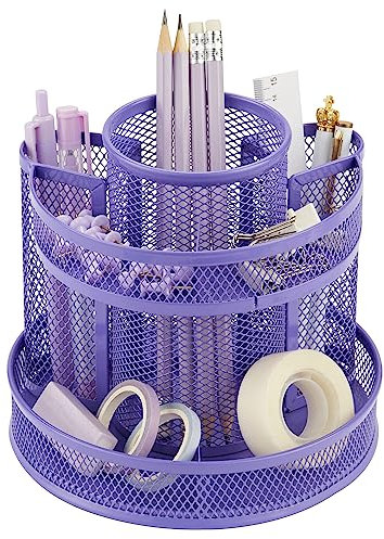 Annova Organizer da scrivania in rete girevole con 5 scomparti rotondi per riporre caramelle/penne accessori da scrivania per ufficio, forniture artistiche, conservazione, aula, casa (Purple)