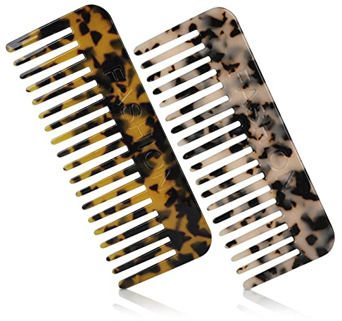 HONZUEN Peigne Démêloir Grosse Dent Large Brosse Cheveux Bouclés Résistant à la Chaleur Peignes Antistatiques en Fibre pour Cheveux Longs Mouillés ou Bouclés pour Femmes Enfants Barbier (Marron/Blanc)