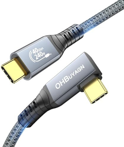OHBUYAGN USB4 Certificato per Cavo Thunderbolt 4 0,5M 40Gbps, Cavo USB Type-C Ricarica Rapida PD 3.1 240W da 90 Gradi con Trasferimento Video 8K60 4K120 per iPhone 15 Pro, SSD, Hub, PC