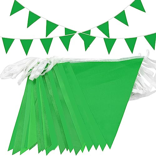 Topeedy 20M Green Bunting Flags Party Decoration,40pcs Reusable GreenPennant for Birthday Wedding Party Baby Shower Home or Garden Triangle Flags