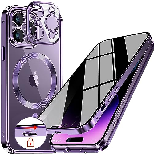 [Blocco di Sicurezza] Custodia per iPhone 14 Pro Max - Viola Scuro | [CD Anello di Metallo & Protezione Lente Incorporata] Magnetica Cover Protettiva con Schermo in Vetro 9H Incorporato
